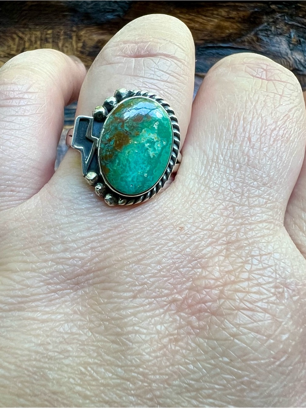Sterling Silver Kingman Turquoise Ring Lightning Bolt Size 10 - Picture 2 of 11